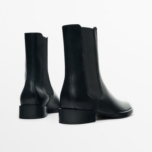NEW Massimo Dutti Black Leather Ankle Boot Bootie - Picture 3 of 8